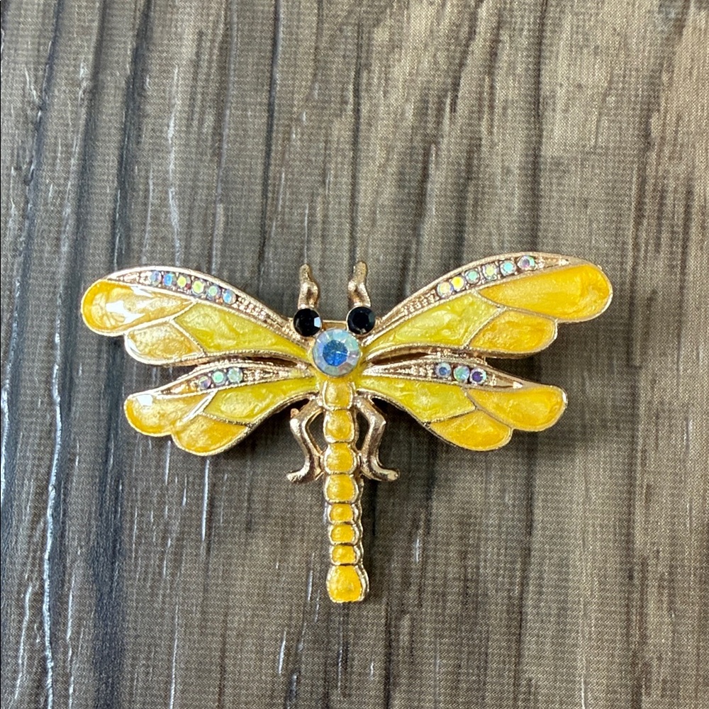 Staple Yellow Dragonfly Brooch with Blue and Black Accents